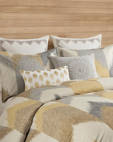 INK+IVY King Size Comforter Set, Cozy Cotton Comforter, All Season, Lightweight Comforter King Bed Set with 2 Matching Shams, Modern Cabin Lodge Ikat Chevron Design, Yellow King/Cal King 3 Piece - LeafyLoom