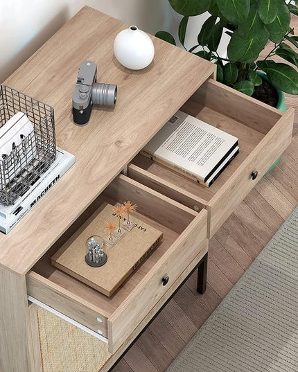 XIAO WEI Entertainment Center for TV up to 70 inch, Sideboard Cabinet Natural Rattan Woven Doors & Drawers, Media Console Tall Storage Cabinet, Rattan Cabinet, Metal legs - LeafyLoom