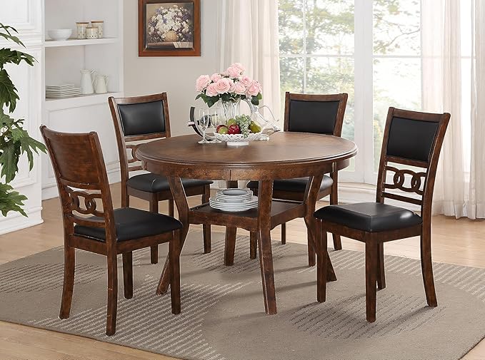 New Classic Furniture Gia Dining Chair (Set of Four), Black PU Upholstered Seat & Back Rest, Brown - LeafyLoom