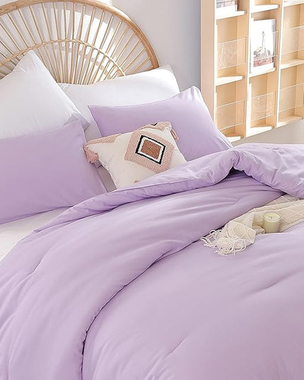 Lavender King Size Comforter Set 3 Piece Soft Microfiber Purple Comforters Set for Women and Girls Purple Lightweight Alternative Comforter for All Season (1 Comforter, 2 Pillowcases) - LeafyLoom