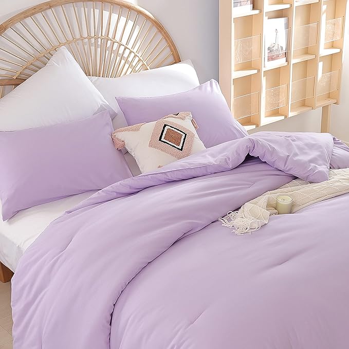 Lavender King Size Comforter Set 3 Piece Soft Microfiber Purple Comforters Set for Women and Girls Purple Lightweight Alternative Comforter for All Season (1 Comforter, 2 Pillowcases) - LeafyLoom