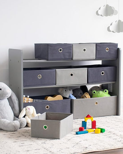 Humble Crew Kids Toy Organizer with 9 Storage Fabric Bins, Grey - LeafyLoom