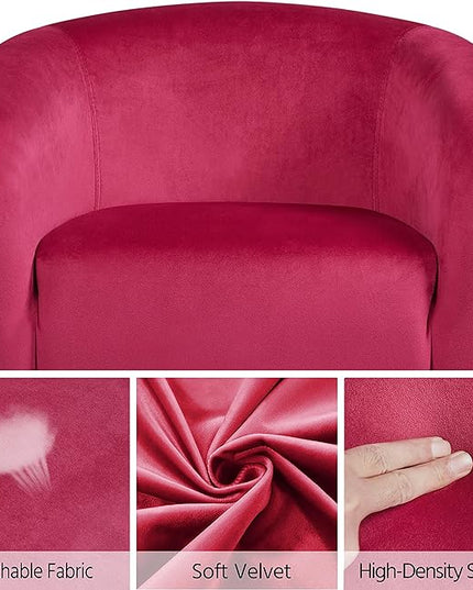 Yaheetech Club Chair, Velvet Accent Chair Upholstered Barrel Chair Sitting Chair with Armrest and Low Back for Living Room Bedroom, Rose Red - LeafyLoom