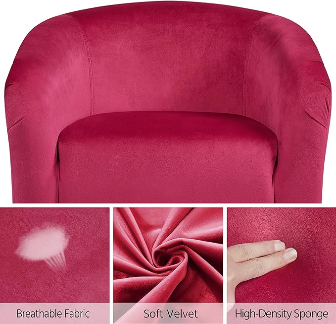 Yaheetech Club Chair, Velvet Accent Chair Upholstered Barrel Chair Sitting Chair with Armrest and Low Back for Living Room Bedroom, Rose Red - LeafyLoom