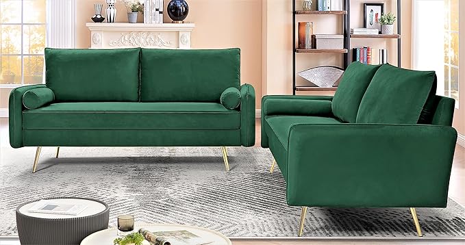 Kent Modern Sofa, European Style Velvet Living Room Furniture with Tapered Legs, Vintage Flair, and Sleek Design, Green - LeafyLoom