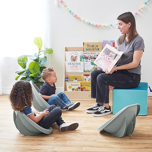ECR4Kids Leaf Floor Seat, Rocker Chair, Grey, 6-Piece - LeafyLoom
