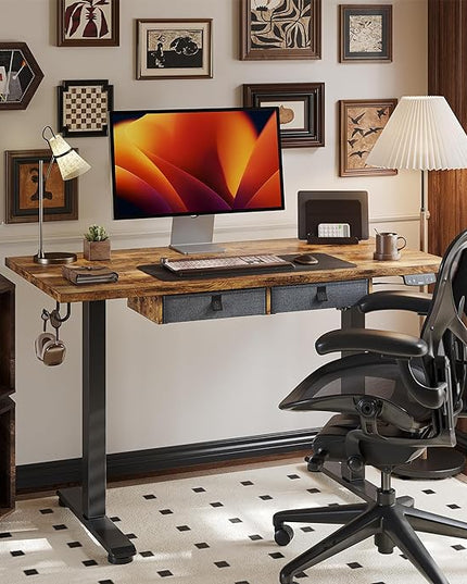 Standing Desk with 2 Drawers, Adjustable Height Electric Desk with Storage, 63 x 24 Inches Sit Stand Up Computer Table for Work Office Home, Rustic Brown - LeafyLoom