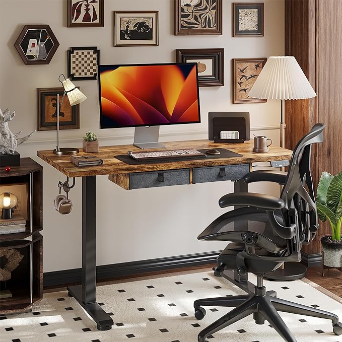 Standing Desk with 2 Drawers, Adjustable Height Electric Desk with Storage, 63 x 24 Inches Sit Stand Up Computer Table for Work Office Home, Rustic Brown - LeafyLoom