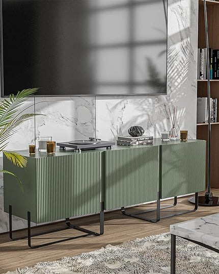 24/7 Shop at Home Mignon Contemporary Modern Style 60" TV Stand with 3 Storage Cabinets, Fits 65 Inches, Entertainment Center Console for Family, Living Room & Bedroom, Metal Legs, Green - LeafyLoom
