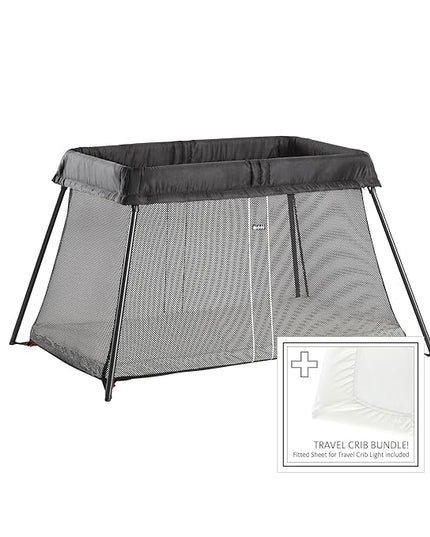 BabyBjörn Travel Crib Light + Fitted Sheet Bundle Pack, Black, One Size (640001US) - LeafyLoom