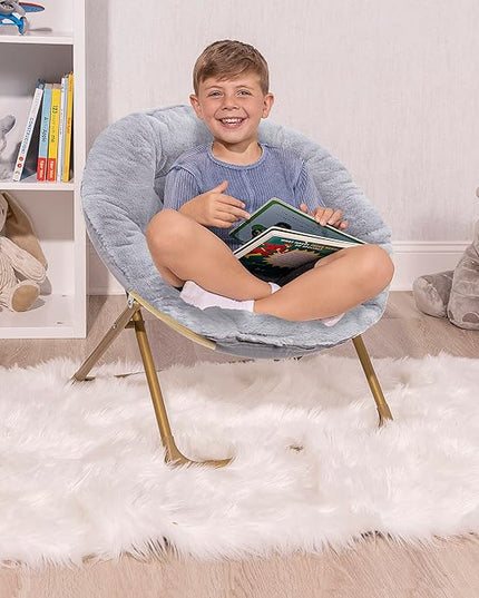 Milliard Mini Cozy Chair for Kids, Sensory Faux Fur Folding Saucer Chair for Toddlers, Grey - LeafyLoom