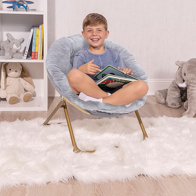 Milliard Mini Cozy Chair for Kids, Sensory Faux Fur Folding Saucer Chair for Toddlers, Grey - LeafyLoom