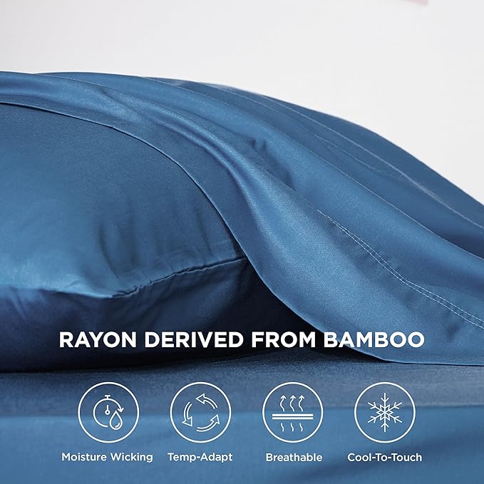 Bedsure Twin XL Sheet Set Dorm Bedding, Cooling Sheets Twin Extra Long Sheets, Rayon Derived from Bamboo, Deep Pocket Up to 16", Hotel Luxury Silky Bedding Sheets & Pillowcases, Peacock Blue - LeafyLoom