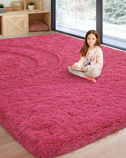 Softlife Rug for Living Room 5.3x7.6 Feet Area Rug for Bedroom Super Soft Shaggy Rugs for Kids Room Fluffy Fuzzy Carpets Long Plush Bedside Rug Nursery Christmas Home Decor for Boys Girls, Rose Red - LeafyLoom