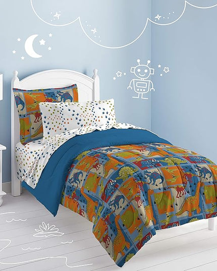 Dream Factory Dinosaur Blocks Ultra Soft Microfiber Boys Comforter Set, Blue, Twin - LeafyLoom
