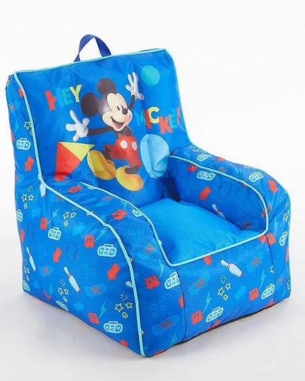 Idea Nuova Disney Mickey Mouse Kids Nylon Bean Bag Chair with Piping & Top Carry Handle, Large - LeafyLoom
