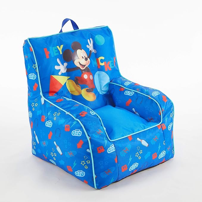Idea Nuova Disney Mickey Mouse Kids Nylon Bean Bag Chair with Piping & Top Carry Handle, Large - LeafyLoom
