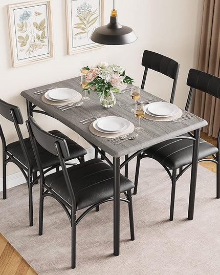 Kitchen Table and Chairs for 4, Dining Table Set for 4 with Upholstered Chairs, 5 Piece Rectangular Kitchen Table Set, Dining Room Table Set for Small Space, Apartment, Rustic Gray - LeafyLoom