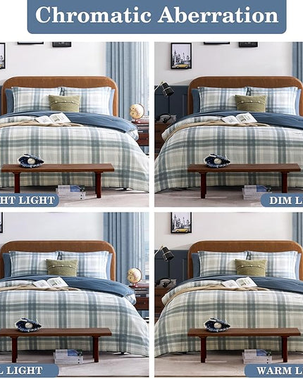 Blue Twin XL Comforter Set, Plaid Twin Comforter Set for Boys & Girls,Classic Homestead-style Twin Bed Set with Sheets and Comforter Set - LeafyLoom