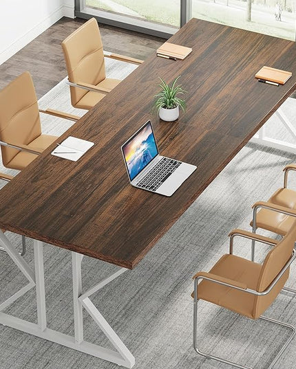 Tribesigns 78.7-Inch Executive Desk, Large Computer Office Desk Workstation, Modern Simple Style Laptop Desk Study Writing Table Business Furniture for Home Office (Rustic Brown/White, 78.7 Inch) - LeafyLoom