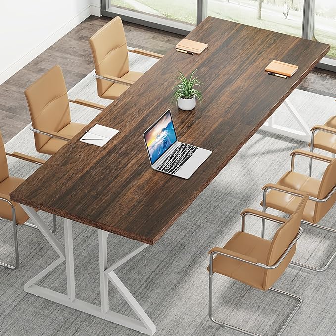 Tribesigns 78.7-Inch Executive Desk, Large Computer Office Desk Workstation, Modern Simple Style Laptop Desk Study Writing Table Business Furniture for Home Office (Rustic Brown/White, 78.7 Inch) - LeafyLoom