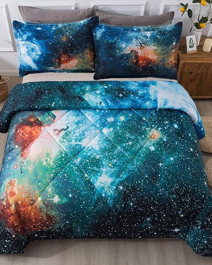 Litanika 3D Galaxy Comforter Queen(90x90lnch), 3 Pieces(1 Galaxy Comforter, 2 Pillowcases), Universe Nebula Outer Space Comforter, Microfiber Bedding Set for Boys Kids - LeafyLoom