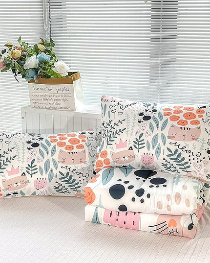 Cat Bedding,Cartoon Cat Comforter Twin,Animals Print Comforter Set for Kids,Kawaii Quilt Set with 1 Comforter and 2 Pillow Cases - LeafyLoom