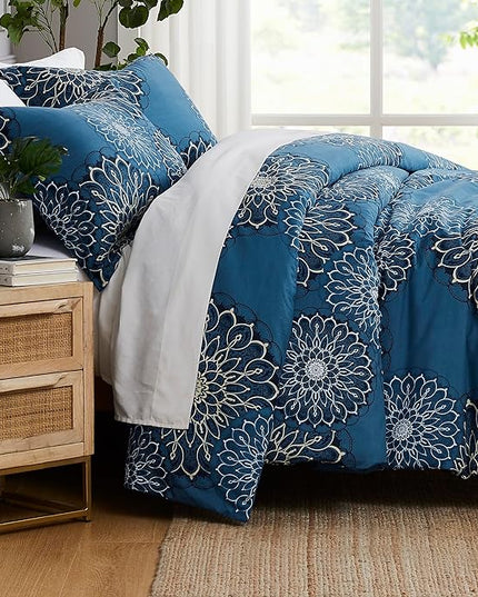 Southshore Fine Living, Inc. Oversized King Comforter Bedding Set, Down Alternative Boho Bedspread, Paisley Floral Comforter, King/California King with 2 Matching Shams, Midnight Floral Blue - LeafyLoom