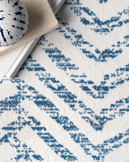 nuLOOM Rosanne Machine Washable Geometric Ultra Thin Area Rug, 5x8, Blue - LeafyLoom