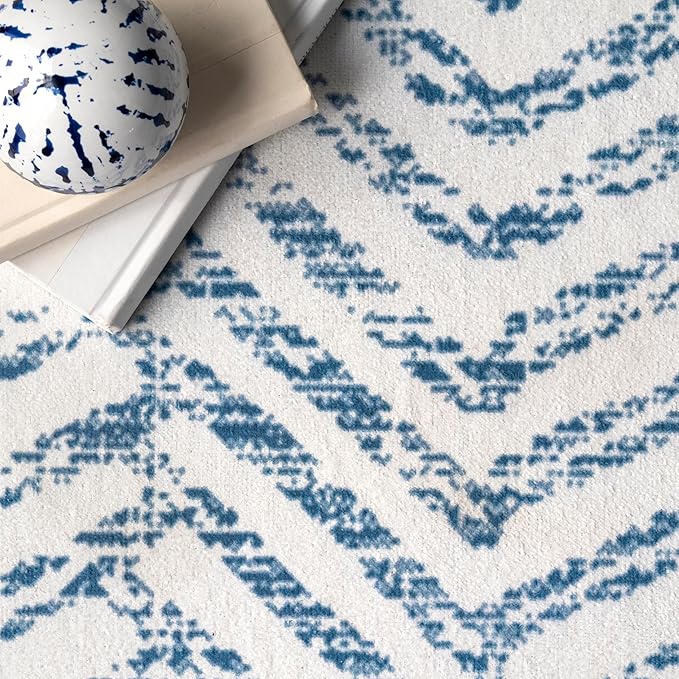 nuLOOM Rosanne Machine Washable Geometric Ultra Thin Area Rug, 5x8, Blue - LeafyLoom