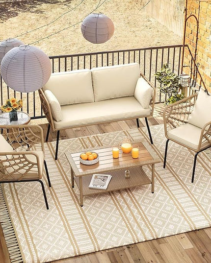 YITAHOME 2 Pieces Patio Furniture Set, All-Weather Wicker Loveseat with Thick Cushions & Rattan Table, Outdoor Conversation Set for Patio, Balcony, Backyard, Deck, Poolside - LeafyLoom