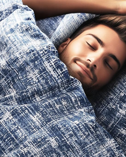 Hyde Lane Blue Full/Queen Comforter Set for Men, Modern Farmhouse Aesthetic Soft Bedding, Masculine Plaid Lines Pattern Bed Sets for All Season, 3 Pieces includes 1 Comforter, 2 Shams (90"x 90") - LeafyLoom