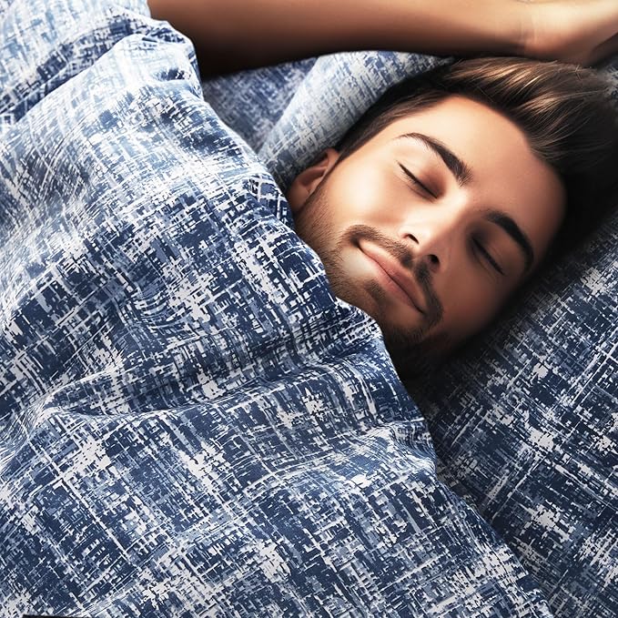 Hyde Lane Blue Full/Queen Comforter Set for Men, Modern Farmhouse Aesthetic Soft Bedding, Masculine Plaid Lines Pattern Bed Sets for All Season, 3 Pieces includes 1 Comforter, 2 Shams (90"x 90") - LeafyLoom