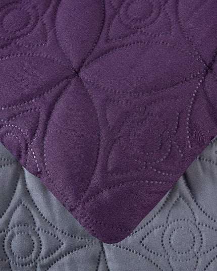 Chezmoi Collection Upland 7-Piece Quilted Patchwork Comforter Set, Purple/Black/Gray, Queen - LeafyLoom