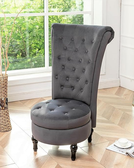 Royal Velvet Accent Chair for Vanity with Storage and Luxurious Upholstery, Retro Design and Versatile Usage for Living Room, Bedroom, Lounge and Office, Grey - LeafyLoom