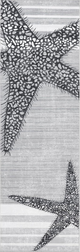 nuLOOM Starfish and Stripes Machine Washable Ultra Thin Runner Rug, 2' 6" x 8', Light Grey - LeafyLoom