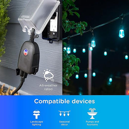 Enbrighten Vibe Outdoor Smart Plug, 2 Grounded Outlets, Weather-Resistant, Custom ON/Off Controls, Schedule Outdoor Lighting, Compatible with Alexa, Google Assistant, Black, 51251 Enbrighten