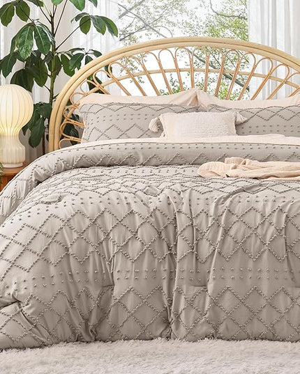 Bedsure Twin/Twin XL Comforter Set - Linen Boho Twin Extra Long Comforter Set for College, Shabby Chic Dorm Bedding Set, 2 Pieces Modern Farmhouse Bed Set, includes 1 Pillow Sham - LeafyLoom