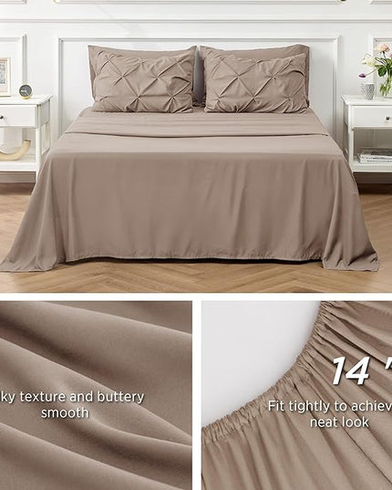 Bedsure Twin Comforter Set with Sheets - 5 Pieces Twin Bedding Sets, Pinch Pleat Khaki Twin Bed in a Bag with Comforter, Sheets, Pillowcase & Sham, Kids Bedding Set - LeafyLoom