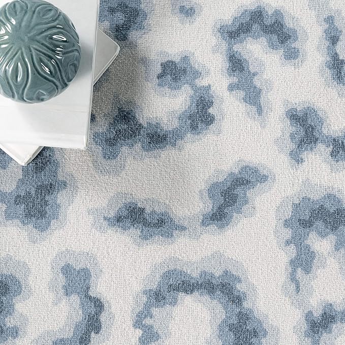 nuLOOM Mason Machine Washable Contemporary Leopard Print Ultra Thin Area Rug, 8' Square, Blue - LeafyLoom