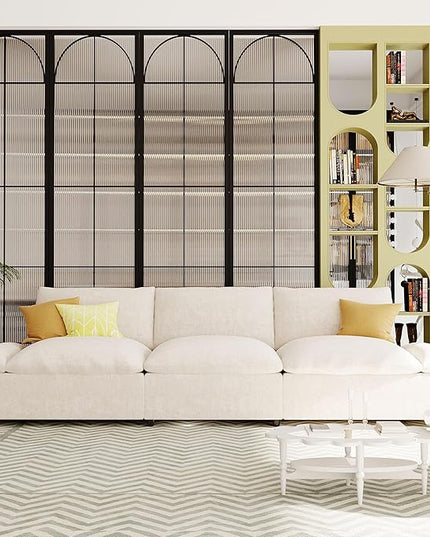 119.5'' 3 Seater Modern Sectional Sofa with 2 Built-in Storage Units on Armrest, Large Seating Depth Design Upholstered Couch Set for Living Room, Office, Apartment, Beige, 119.5 Inch - LeafyLoom