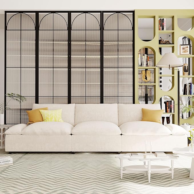 119.5'' 3 Seater Modern Sectional Sofa with 2 Built-in Storage Units on Armrest, Large Seating Depth Design Upholstered Couch Set for Living Room, Office, Apartment, Beige, 119.5 Inch - LeafyLoom