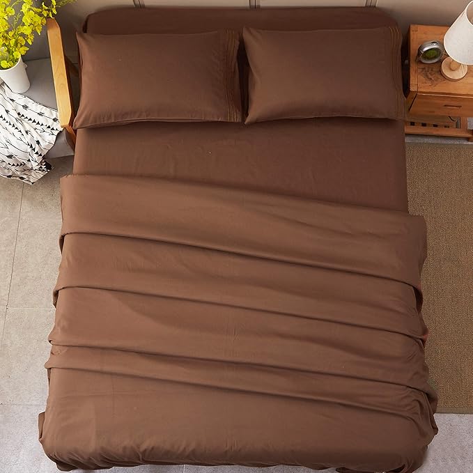 SONORO KATE Bed Sheet Set Super Soft Microfiber 1800 Thread Count Luxury Egyptian Sheets 18-Inch Deep Pocket Wrinkle -3 Piece(Twin XL Brown) - LeafyLoom