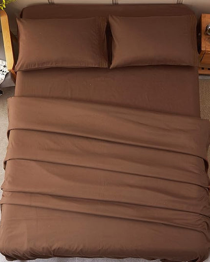SONORO KATE Bed Sheet Set Super Soft Microfiber 1800 Thread Count Luxury Egyptian Sheets 18-Inch Deep Pocket Wrinkle-4 Piece(Full XL Brown) - LeafyLoom