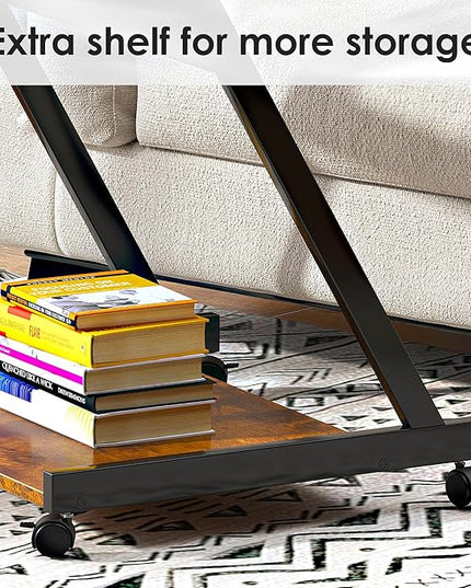 sogesfurniture Retro Computer Desk, Small Mobile Workstation with Keyboard Tray, Printer Shelf & Storage, 23.6x18.9x28.7 inches, Engineered Wood, for Home and Office - LeafyLoom