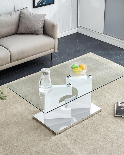 NicBex 47.2Inch Rectangular Dining Table,Modern Kitchen Table with Tempered Glass Tabletop and Black MDF Legs for 4 to 6,Writing Table Desk,Dining Room Table for Kitchen and Living Room,White - LeafyLoom