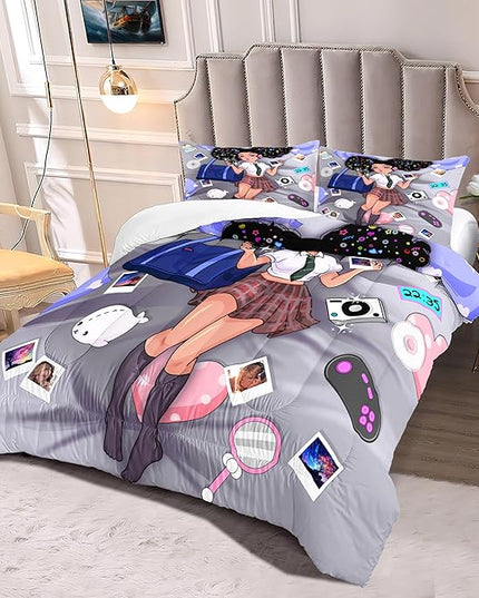 African American Girl Bedding Set Full Comforter Set for Girls Bedroom Decor Black Girl Comforter Set with 2 Pillowcases Kids Comforter Sets Gifts for Girls Kids Teens - LeafyLoom