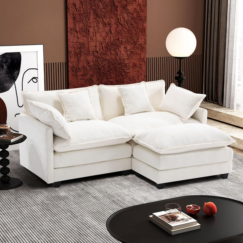 Ihanherry 111.4" L Shaped Modern Sofa Modular Sectional Cloud Couch with Ottoman, 4-Seat Chenille Deep Seat Sofa with Pillow for Living Room, Bedroom and Apartment, Beige LeafyLoom