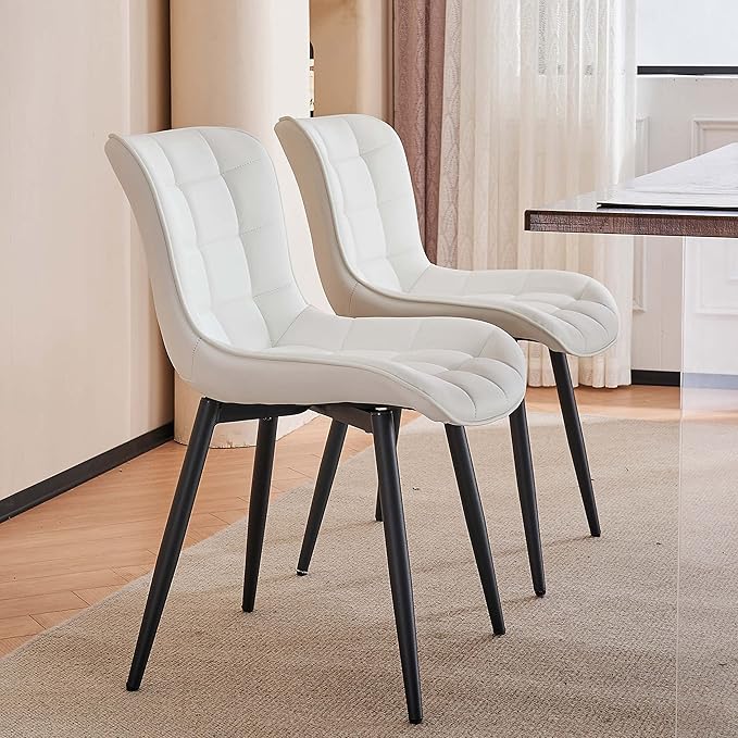 YOUTASTE White Dining Chairs Set of 2 PU Leather Upholstered Modern Armless Dining Room Chair with Back Metal Legs Kitchen Dinner Accent Guest Chairs for Vanity Reception Waiting Room - LeafyLoom