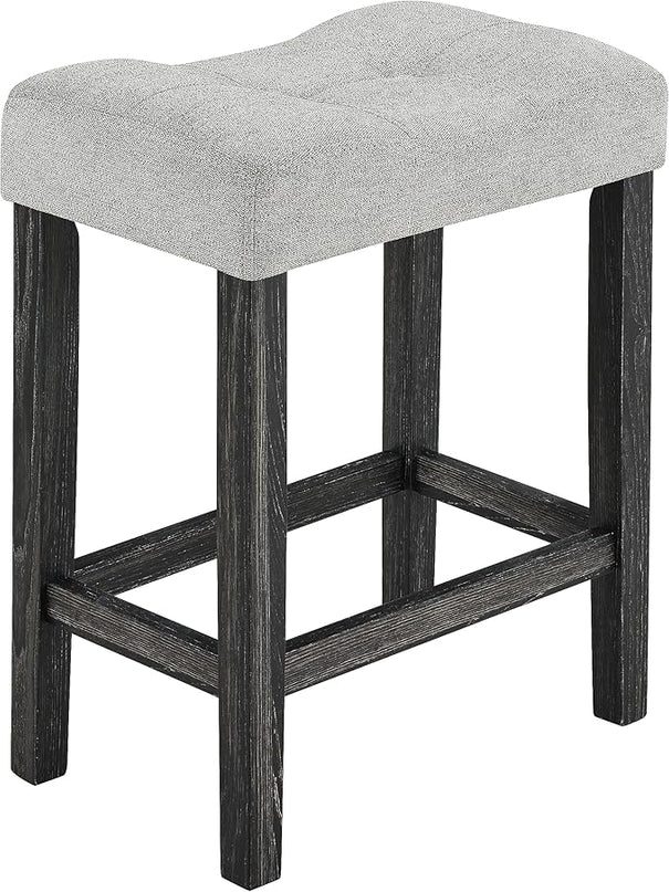 Home Kitchen 5 Piece Dining Set, Breakfast 4 Padded Stools, Industrial Bar Table & Chairs Furniture for Living Room, Apartment, Space-Saving Design, Black+Gray - LeafyLoom